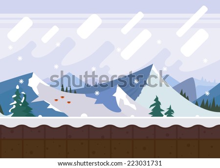 Winter mountains. Background for the game. Vector flat seamless texture