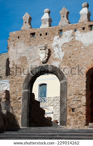 Ancient door of the old village Agropoli, cilento coast italy