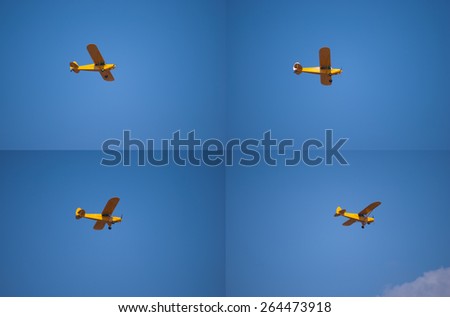 Yellow small plane in flight