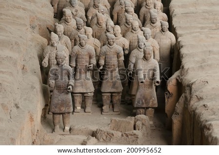 XIAN, CHINA - MAY 3, 2012: Collection of terracotta sculptures depicting the armies of the first emperor of China