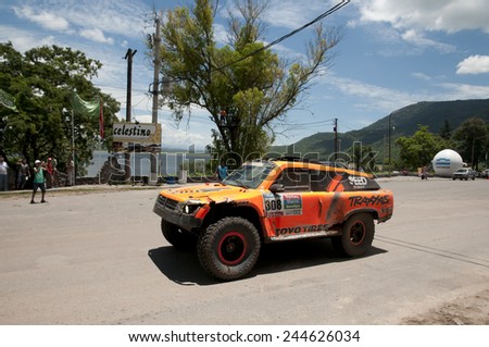 TUCUMAN, ARGENTINA - JANUARY 15, 2015: Stage 11 of the annual Dakar race. Shown on the photo is vehicle 308: Speed Energy Racing (USA)
