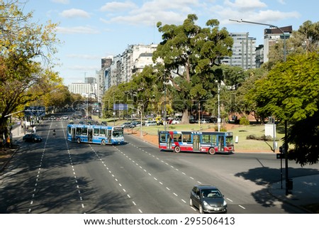BUENOS AIRES, ARGENTINA - May 6, 2015: Capital city traffic on Pres. Figueroa Alcorta Avenue