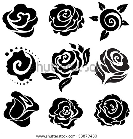 stock vector Set of black rose flower design elements