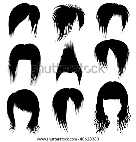 stock vector : Big set of black hair styling for woman (from my big "