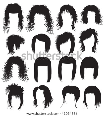 stock vector : Vector Big set of black hair styling for woman (from my big