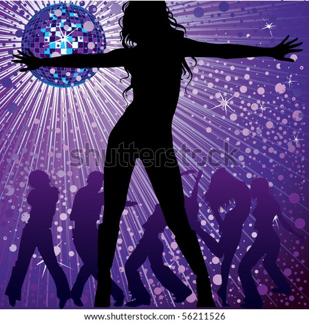 stock vector : Vector background with people dancing in night-club, 