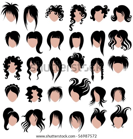 Vector Set Of Black Hair Styling For Woman (From My Big "Hair Fashion