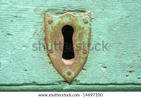 Tuscan backgrounds - Rusty key slot on turquoise antique door