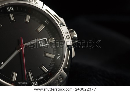 luxury man accessory watch detail, chronograph macro