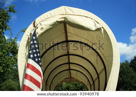 Covered Wagon with American Flag