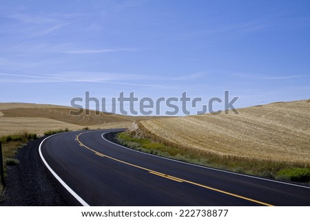 Curving newly paved rural highway, Palouse Valley, eastern Washington State