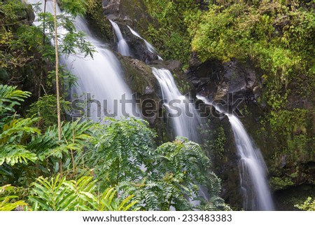 Waikani Falls, also known as the Three Bears on the road to Hana, Maui, Hawaii