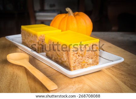 pumpkin cake  on wooden table