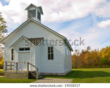 Old one room school house on a beautiful Autumn day