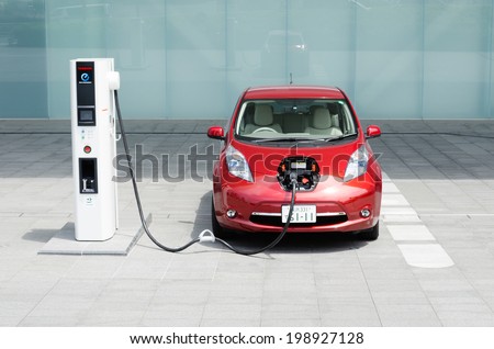 YOKOHAMA, JAPAN - JUNE 14, 2012: A NIssan's electric car 