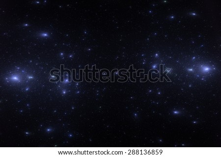 Artistic representation of an imaginary constellation in space, with many bright stars and numerous smaller stars in the distance.