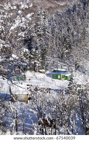 Summer residences in hills in the winter (island Sakhalin)