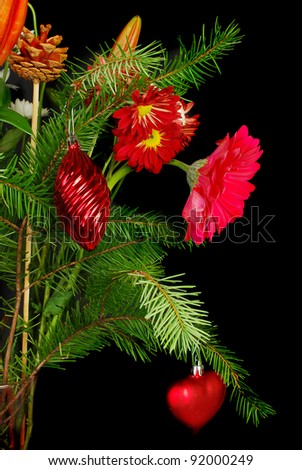 Christmas flowers bouquet isolated on the black background.