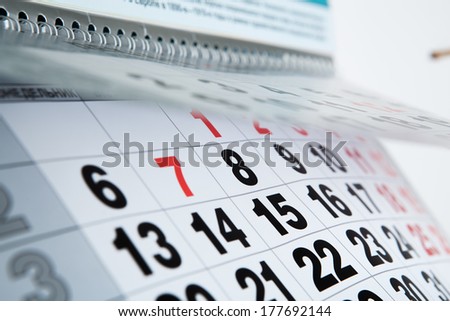 wall calendar calendar with the number of days close-up