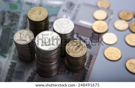 stacks of Russian rubles with note close up