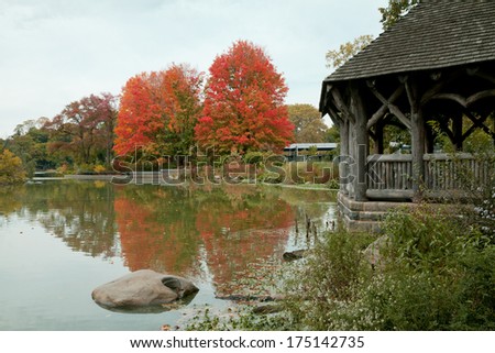 Rustic Shelters in Prospect Park at New York City during autumn
