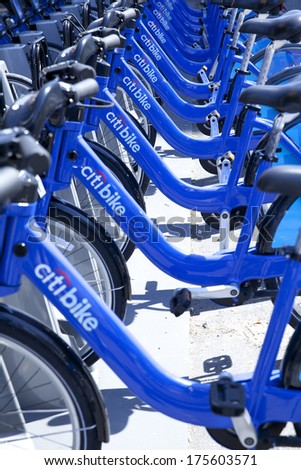 NY, NY, USA - SEP 21, 2013: Citi Bike is New York City's bike sharing system. Intended to provide people with an additional transportation option for getting around the city.