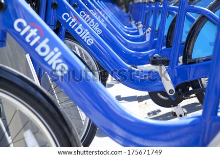 New York City, USA - Septermber 21, 2013: Citi Bike is New York City's bike sharing system. Intended to provide people with an additional transportation option for getting around the city.