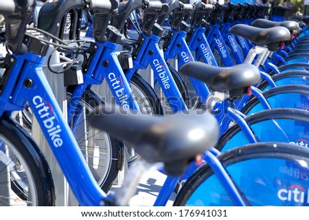 New York City, USA - Septermber 21, 2013: Citi Bike is New York City\'s bike sharing system. Intended to provide people with an additional transportation option for getting around the city.