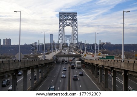 New York City, USA - December 25, 2013: Traffic at the George Washington Bridge. George Washington Bridge is a double-decked bridge that connects New York City and New Jersey.