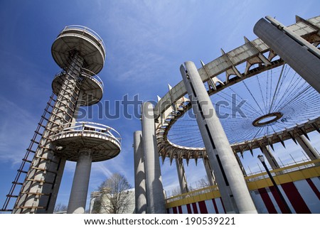 New York City, USA - April 20, 2014: Towers of New York State Pavilion at Flushing Meadows Corona Park in New York City.