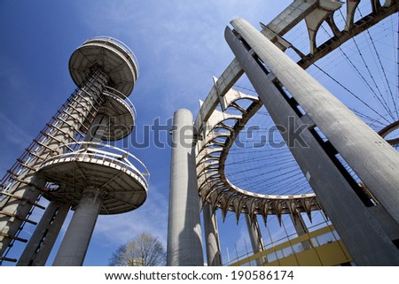 New York City, USA - April 20, 2014: Towers of New York State Pavilion in Flushing Meadows Corona Park at New York City.