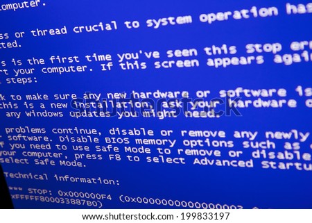 NYC, U.S.A - February 3, 2014: The Blue Screen of Death is an error screen displayed after a fatal system error in the computer.