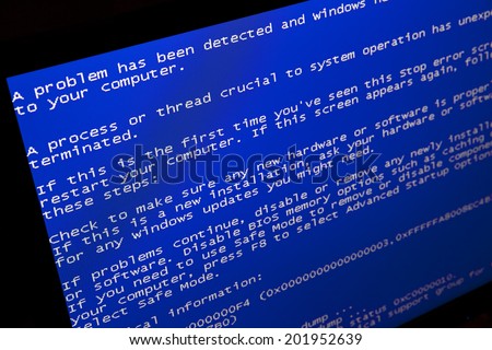 New York City, U.S.A - February 3, 2014: The Blue Screen of Death is an error screen displayed after a fatal system error in the computer.