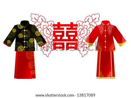 stock vector chinese wedding clothes man and girl