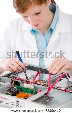 Computer Support Repair on Female Support Computer Engineer   It Woman Repair Defect Stock Photo