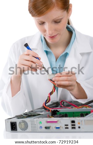 Computer Support Repair on Female Support Computer Engineer   It Woman Repair Defect Stock Photo
