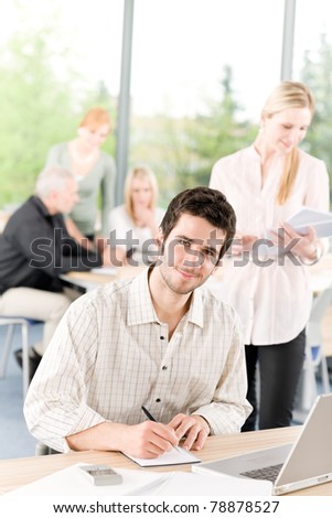 Young business university students - businessman in front
