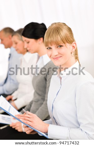 Interview applicants business people waiting study report