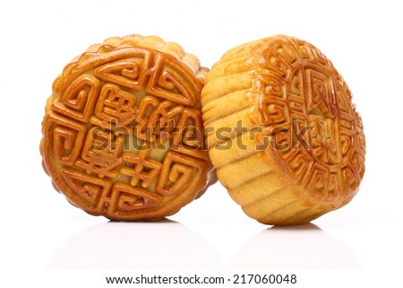 Chinese moon cake for celebrate in Mid autumn festival. Isolated on white background