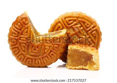 Chinese moon cake for celebrate in Mid autumn festival. Isolated on white background