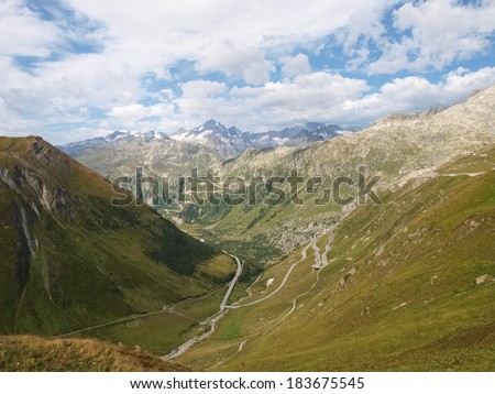 Swiss Alps, Switzerland - August 28, 2012: Alpine pass the Grimslepass