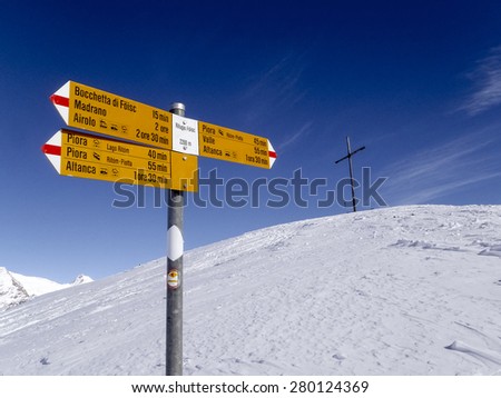 Foisch, Switzerland - February 7, 2015: Trail of Foisch trekking. Walkway indication