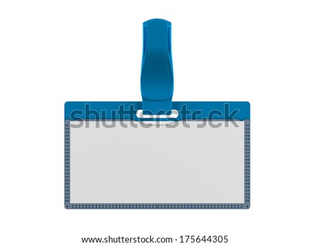 Blue Plastic Name Badge with Clip Isolated on White Background