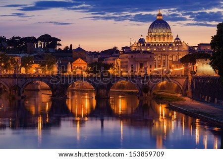 Night view at St Peter's cathedral in Rome Italy Night view at St Peter's cathedral in Rome Italy