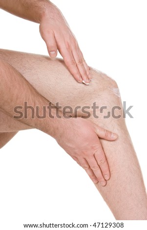 male knee on white background