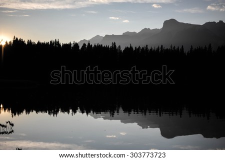 Mirror Reflection of Mountain Lake