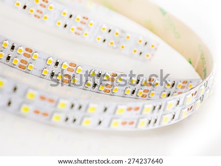 Diode strip. Led lights tape on white background.