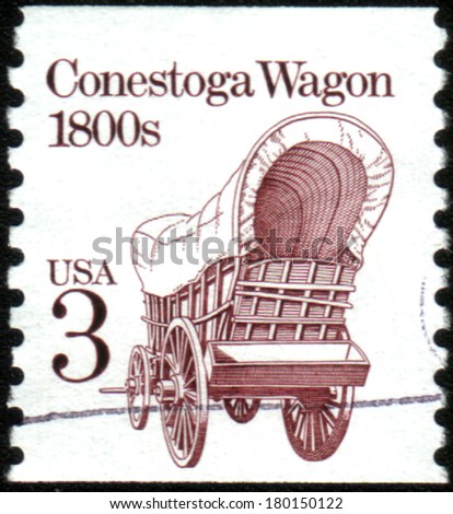 UNITED STATES OF AMERICA - CIRCA 1988: A stamp printed in USA shows Conestoga wagon 1800s, circa 1988