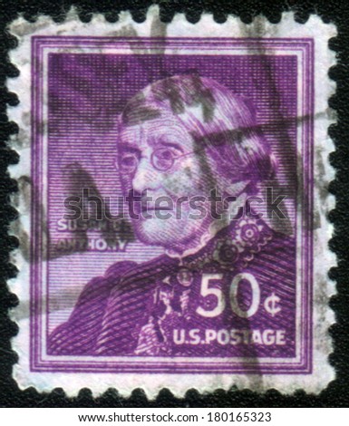 USA - CIRCA 1955: A stamp printed in the USA, shows a feminist and fighter for civil rights for women, Susan Brownell Anthony, circa 1955