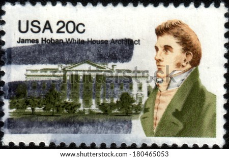 UNITED STATES OF AMERICA - CIRCA 1981: A stamp printed in the United States of America shows James Hoban, Irish-American architect of White House, circa 1981